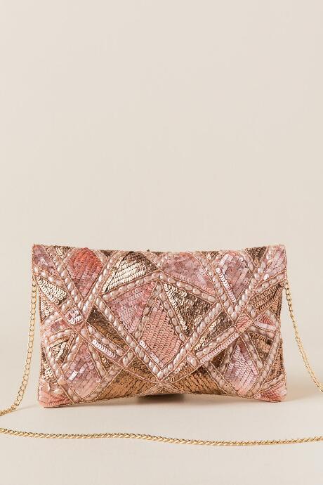 Francesca Inchess Kerry Beaded Crossbody Clutch - Rose/gold