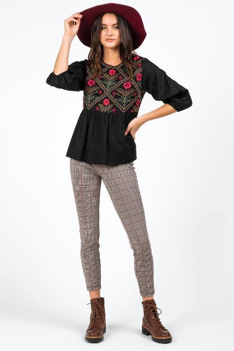 Francesca's Ryleen Embroidered Blouse - Black