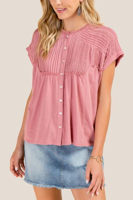 Francesca Inchess Raleigh Crochet Button Down - Rose