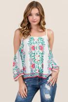 Francesca Inchess Fracie Floral Border Print Cold Shoulder Top - Ivory