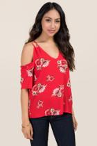 Blue Rain Cherys Cold Shoulder Double Strap Floral Tank - Red