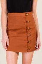 Francesca's Alina Side Button Twill Skirt - Tortoise