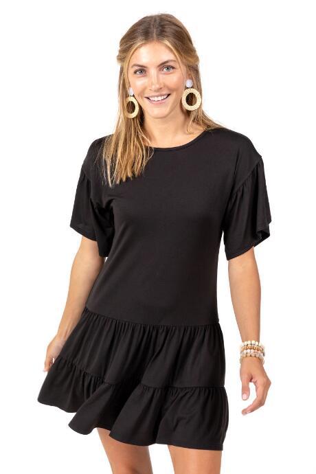 Francesca's Elaine Tiered Bottom Knit Dress - Black