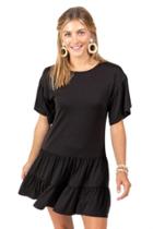 Francesca's Elaine Tiered Bottom Knit Dress - Black