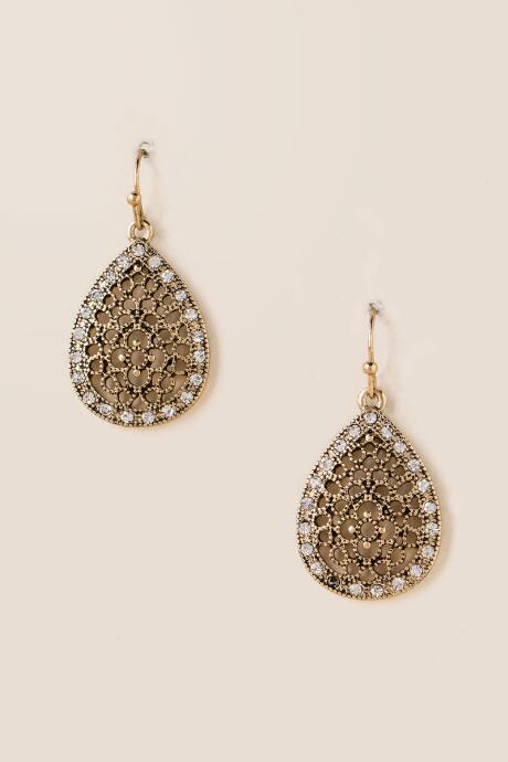 Francesca's Nadine Filigree Pav Trim Teardrop Earring - Gold
