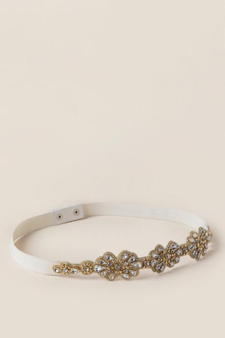 Francesca's Jorja Rhinestone And Pearl Embellished Belt - Gold