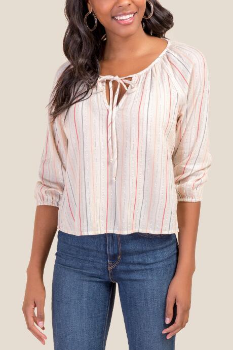 Francesca's Allyson Peasant Sleeve Blouse - Sand