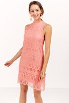 Fire Div Of Topson Downs Of Ca, Inc Lisa High Neck Lace Shift - Coral