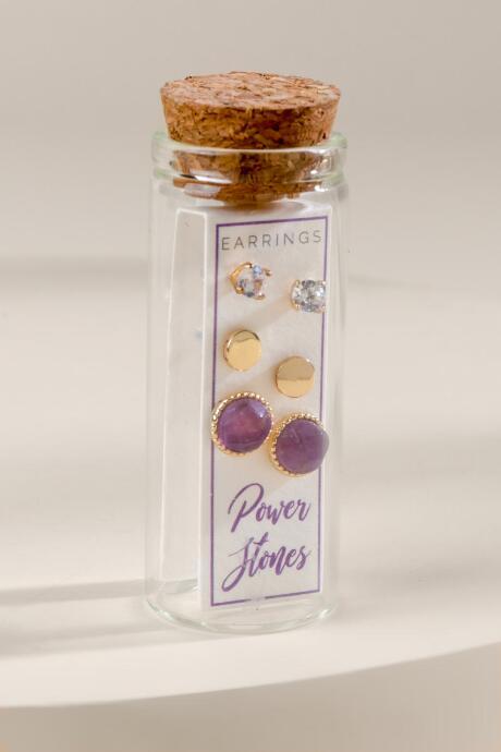 Francesca's Power Stone Amethyst Delicate Earring Set - Purple