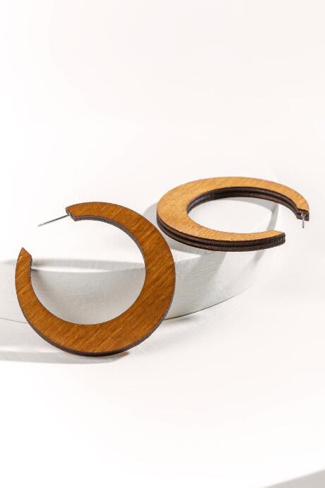 Francesca's Riley Flat Wooden Hoops - Brown
