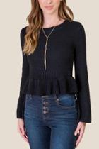 Francesca's Ainsley Crochet Peplum Sweater - Black