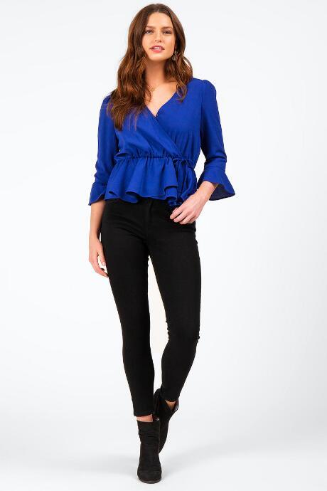 Francesca's Abela Faux Wrap Blouse - Cobalt