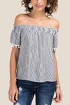 Francesca Inchess Piper Off The Shoulder Pom Sleeve Blouse - Gray