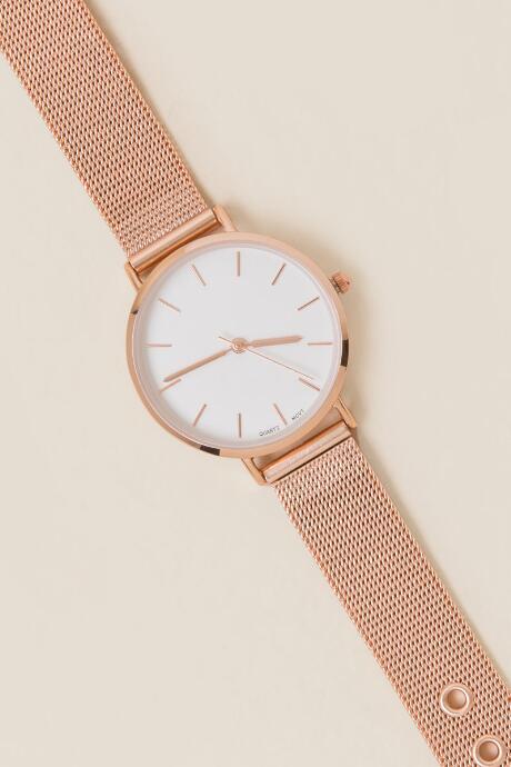 Francesca's Calista Minimal Mesh Band Watch - Rose/gold