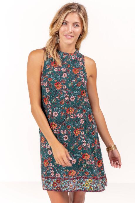 Angie Eliza Border Print Shift Dress - Teal