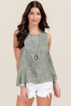 Blue Rain Ginnie Mineral Wash Open Cape Back Tank - Olive