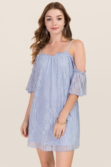 Francesca's Peyton Cold Shoulder Lace Dress - Light Blue