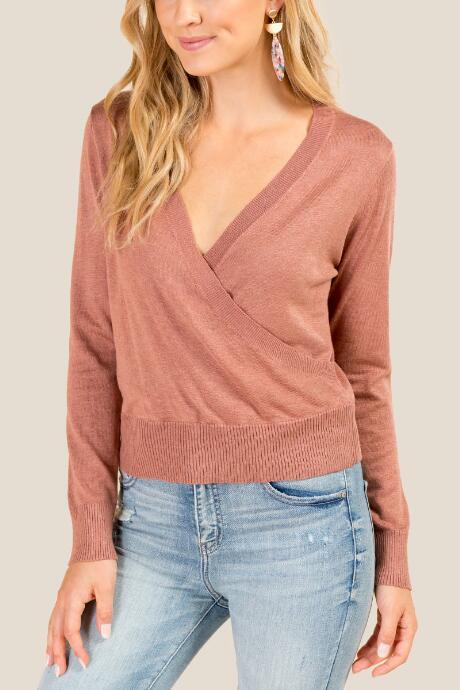 Francesca's Betheney Surplus Cropped Sweater - Cinnamon