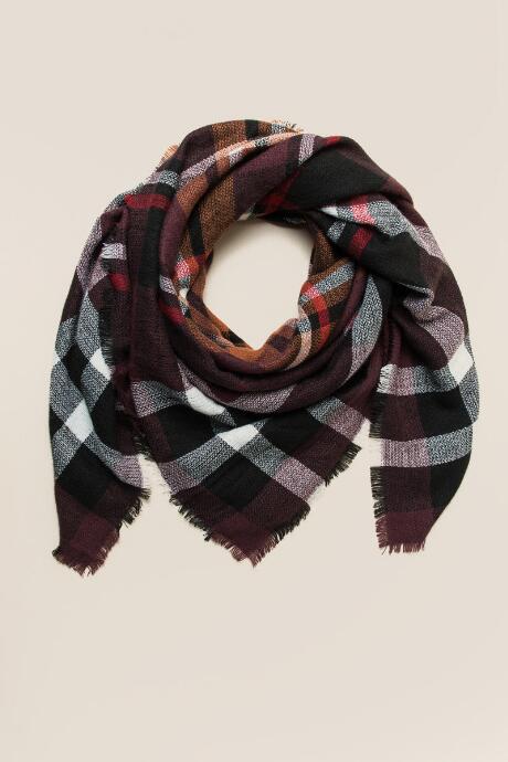 Francesca's Kellie Square Plaid Scarf - Burgundy