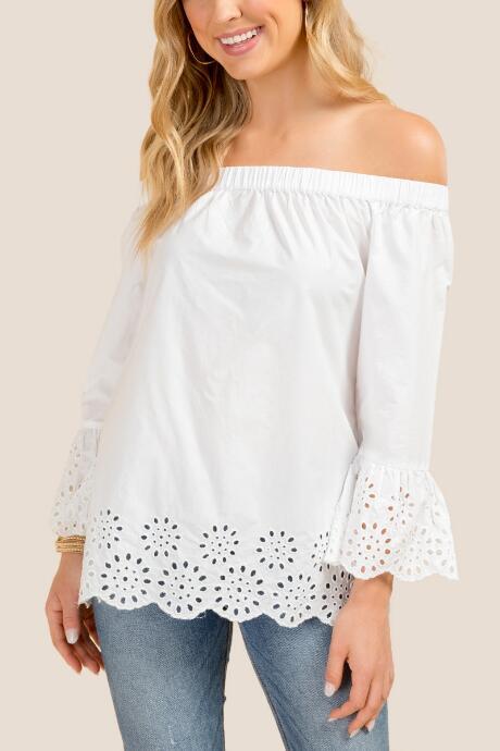 Francesca Inchess Nevaeh Off The Shoulder Eyelet Blouse - White