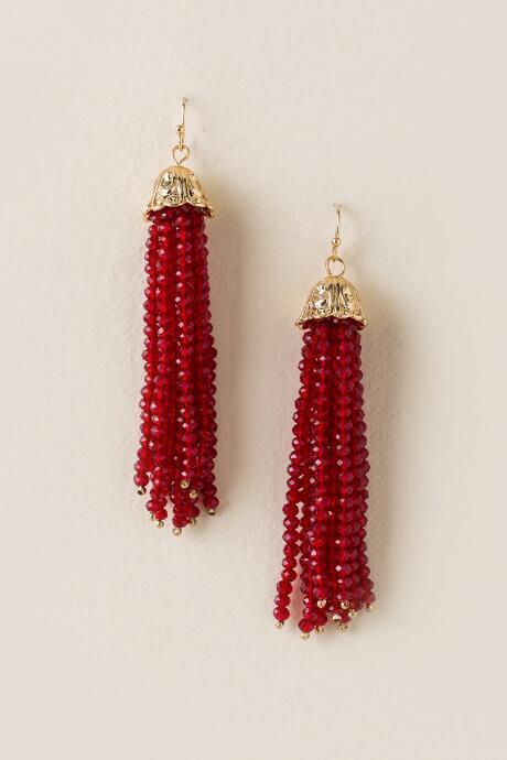 Francesca's Lucy Glass Bead Tassel Earring In Red - Red