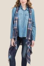Francescas Leila Plaid Ruana Vest - Blue