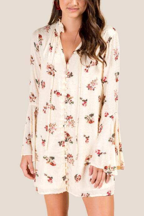 Francesca's Rebecca Floral Shift Dress - Ivory