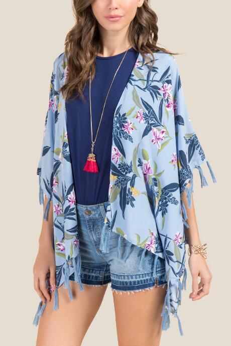 Francescas Elodie Tropical Tassel Ruana - Blue