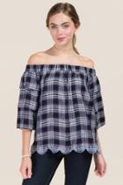 Blue Rain Brielle Ruffle Sleeve Off Shoulder Top - Navy