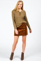 Francesca's Rayven Hooded Henley Top - Sage