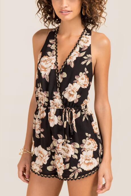 Francesca's Cherilyn Floral Romper - Black