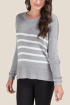 Francesca's Mandy Striped Elbow Patch Sweater - Gray