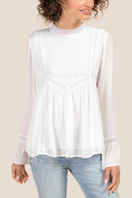 Francesca's Elana Crochet Trimmed Peasant Top - Ivory