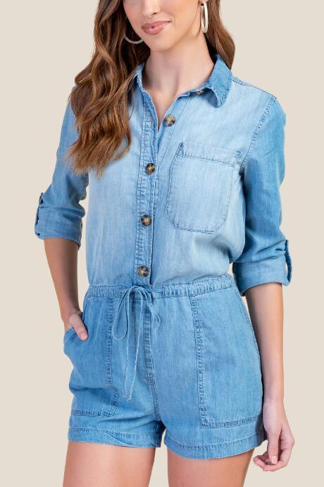 Francesca's Connie Button Front Romper - Chambray