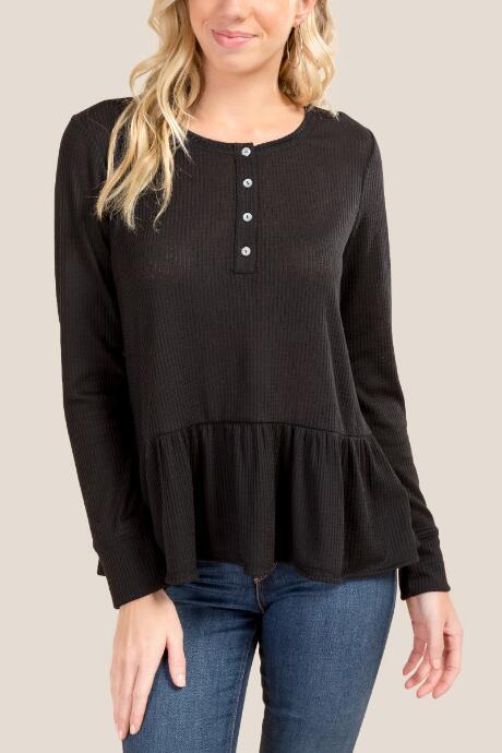Francesca's Tracey Button Front Peplum Top - Black