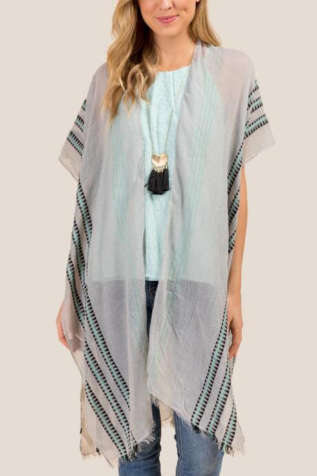 Francescas Brie Embroidered Stripe Ruana - Gray