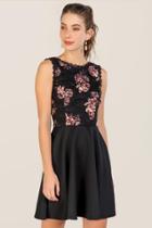 Francescas Adaline Floral Lace Trim A-line Dress - Black