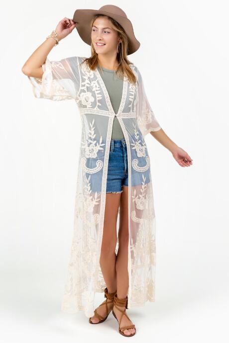 Francesca's Pam Lace Duster - Ivory