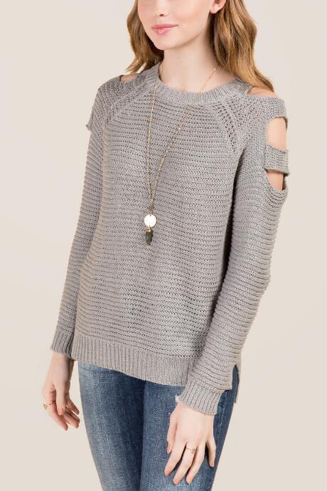 Mi Ami Bekah Shoulder Cut Out Pullover - Gray