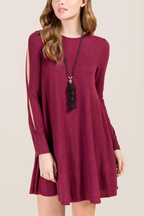 Alya Careen Brushed Hacci Knit Dress - Burgundy