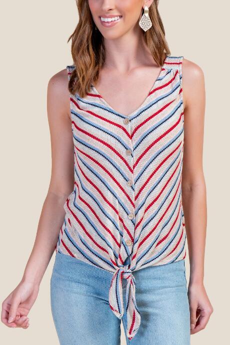 Edgemine Jada Striped Knit Tank Top - Sand
