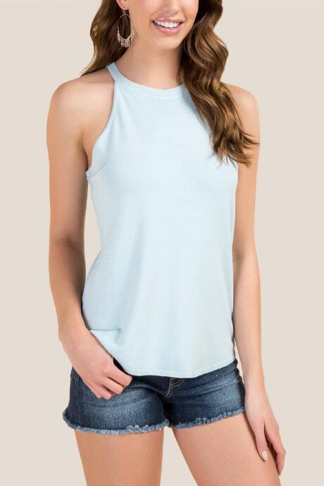 Francesca's Adelyn High Neck Sweater Sleeveless Top - Light Blue