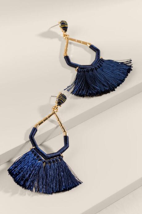 Francesca's Jan Tasseled Teardrop Statement Earrings - Navy