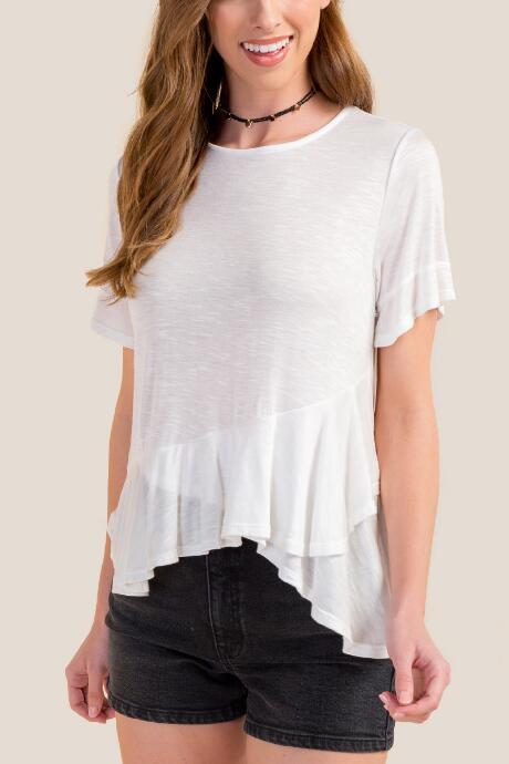Francesca's Melinda Ruffled Hem Tee - White