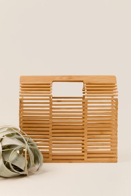 Francescas Small Tahiti Square Wooden Clutch - Natural