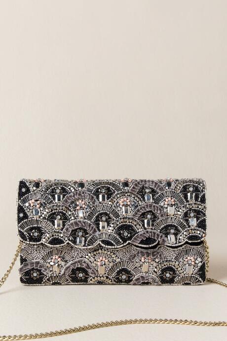 Francesca's Laura Scallop Embellished Crossbody Clutch - Black