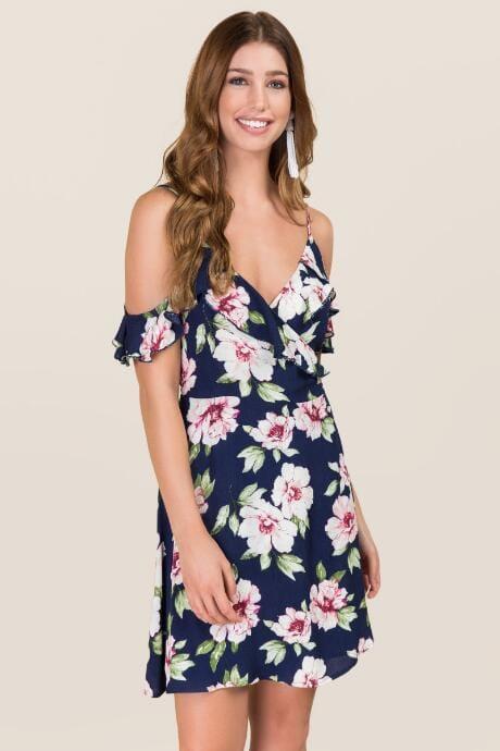 Blue Rain Everett Cold Shoulder Ruffle Dress - Navy