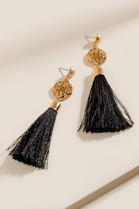 Francesca's Kiley Filigree Tassel Drop Earrings - Black