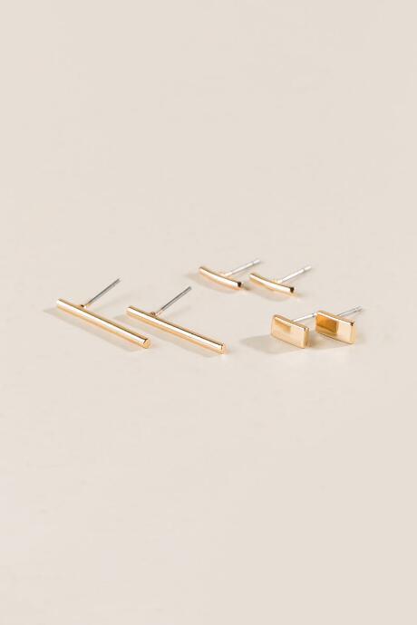 Francesca's Daniela Gold Bar Earrings Set - Gold