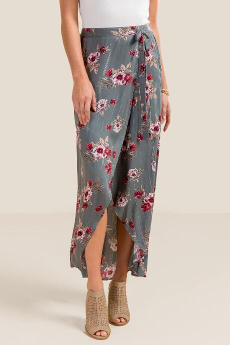 Francesca's Alexa Floral Lurex Maxi Skirt - Gray